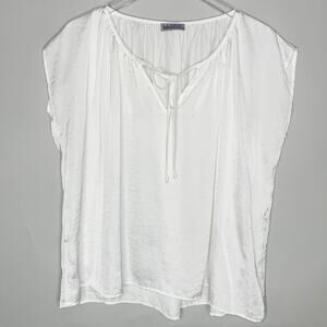 Tutu Lilli S Womens White Tie Neck Satin Short Sleeve Top Pleated